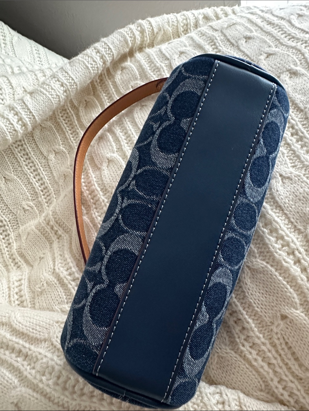 Coach Denim Signature Mini Barrel Bag with Tan Leather Strap - Picture 12 of 16